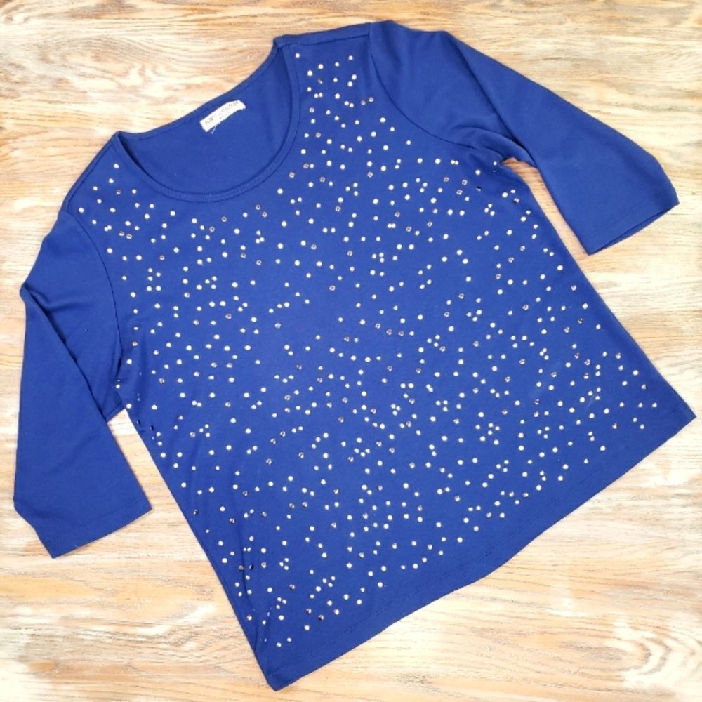 Rebecca Malone Women's L/XL Blue & Silver Beaded Blouse - Picture 1 of 11